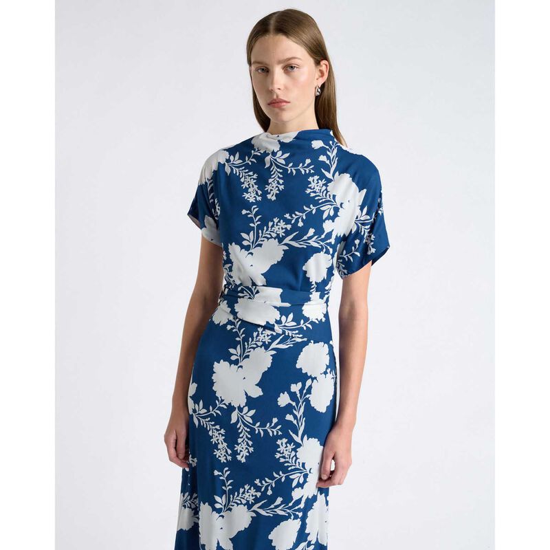 Cue Blue Shadow Floral Draped Midi Dress image number 3
